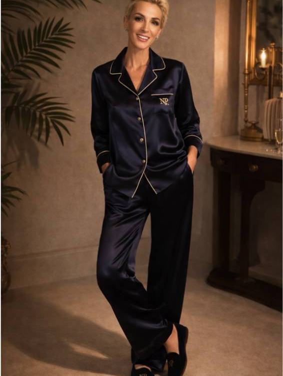 Nocturne Silk Set – Navy Blue